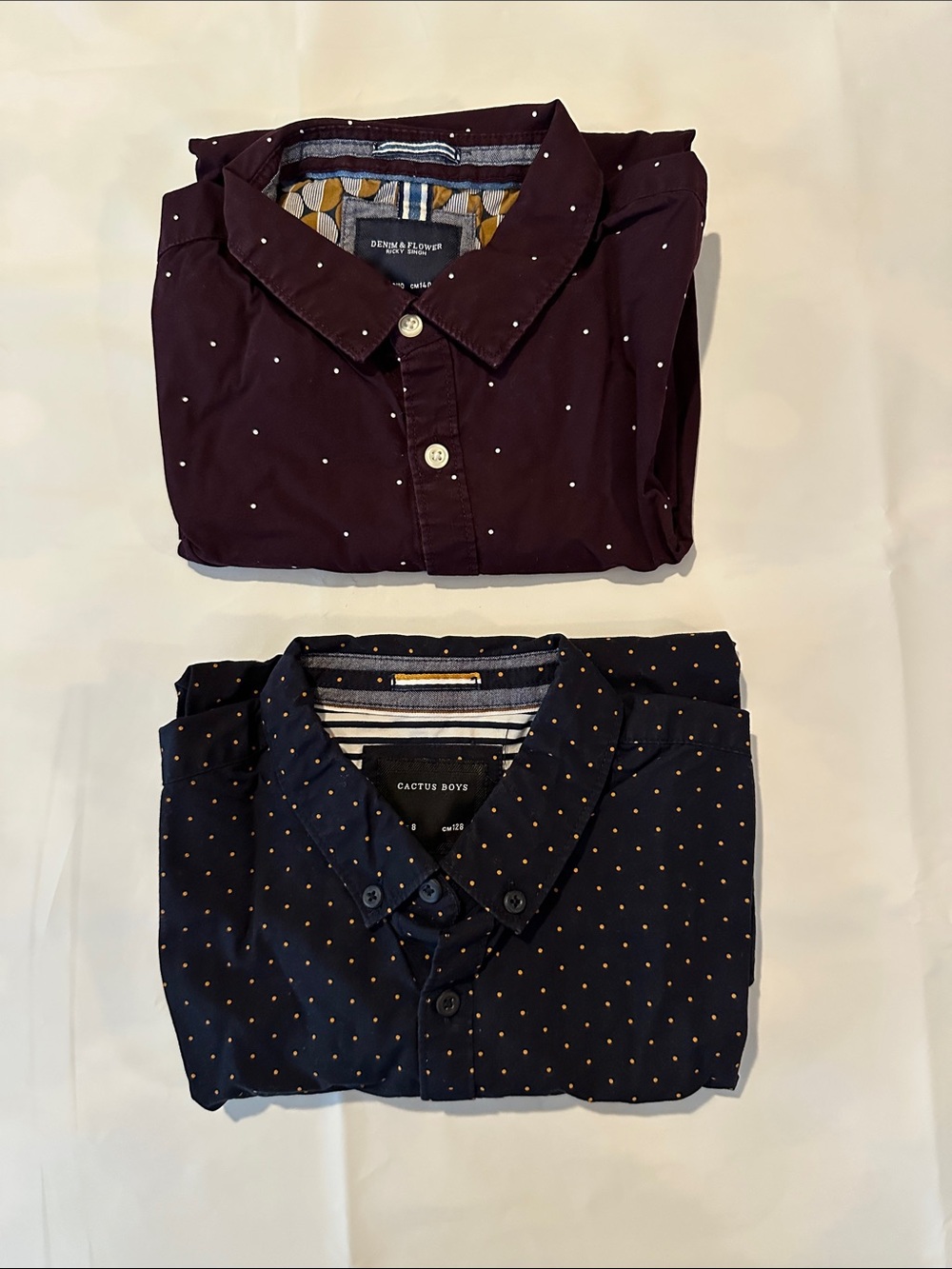 Kids clothes Cactus Navy Dot & Burgundy Micro Dot Button-Down Shirts size 8-10 - Picture 2 of 12